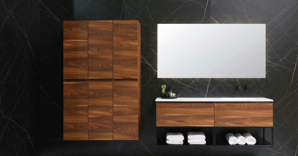 brown wooden bathrom drawers